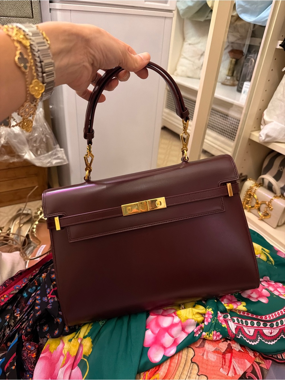 Saint Laurent Manhattan Top Handle Bag in Ultracalf Soft Leather - Hot Wine